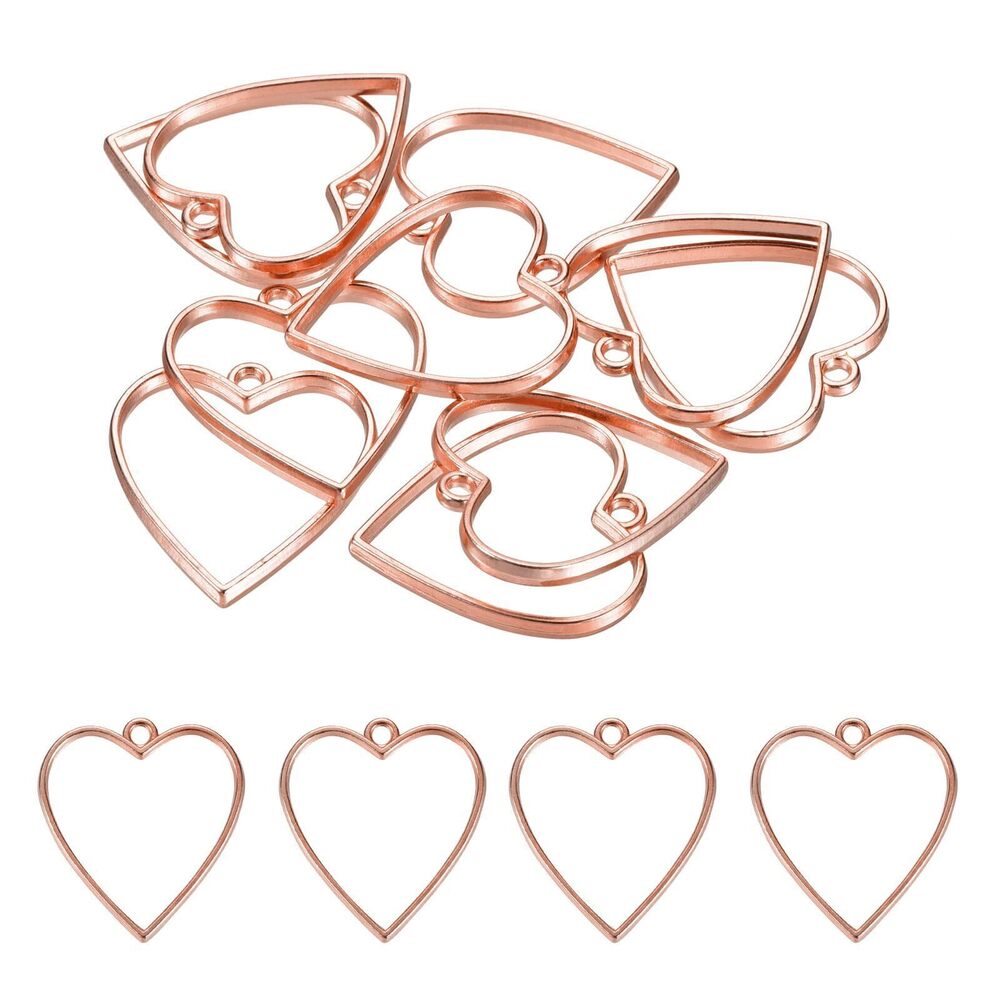 2150 Alloy Open Back Bezel Pendants, 50 Pack Heart Shape Hollow Resin
